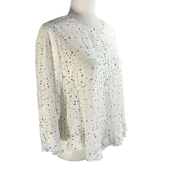 IRO Women's Sz 4-6 White w Black Abstract Dots Gwen Silk Medium Sheer Flowy Blou - Picture 13 of 14